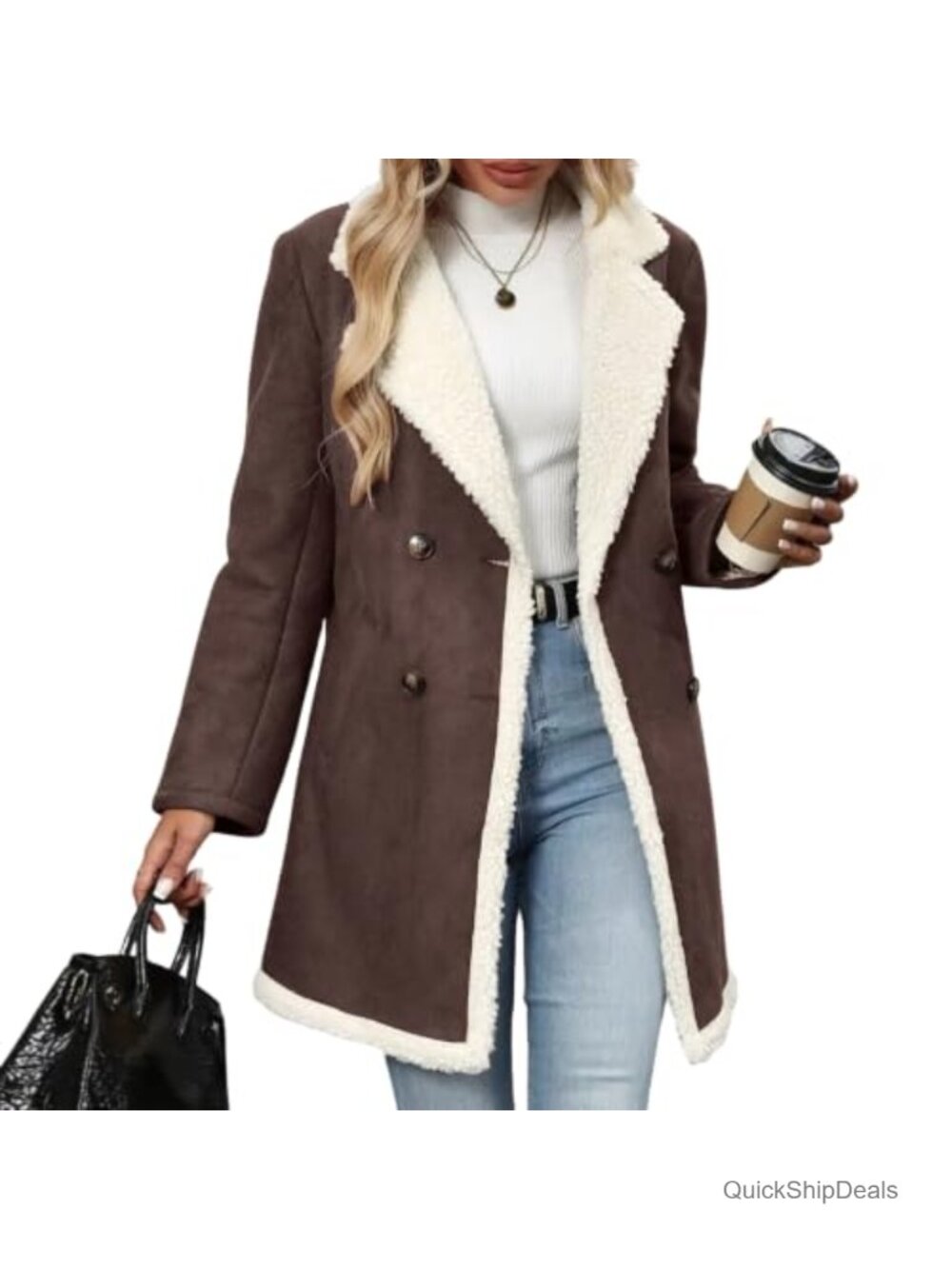 Faux Suede Jacket Sherpa Fleece Lined Peacoat Winter Coat